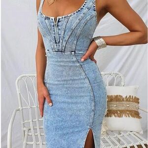 Source Unknown Blue Denim Midi Dress s